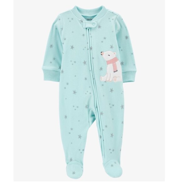 Baby Girls Carter's POLAR BEAR Stars Fleece Sleeper Pajama Set Size 3 6 9 Mo NWT - Picture 1 of 5